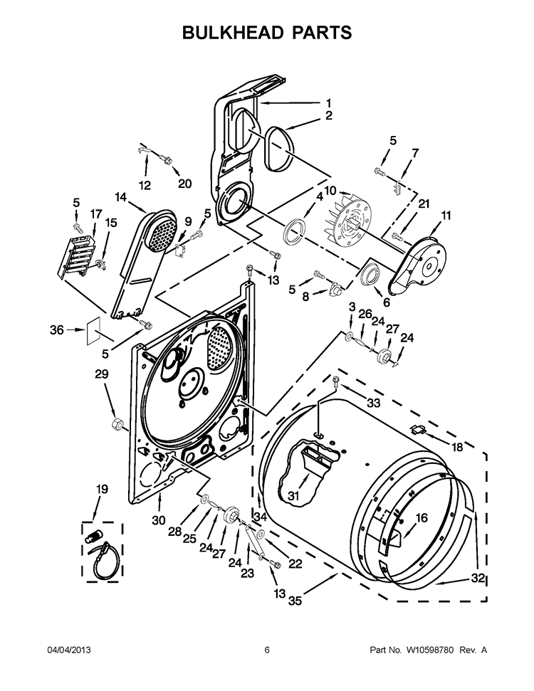 BULKHEAD PARTS Diagram and Parts List for 3SWED4800YQ2  Whirlpool Dryer