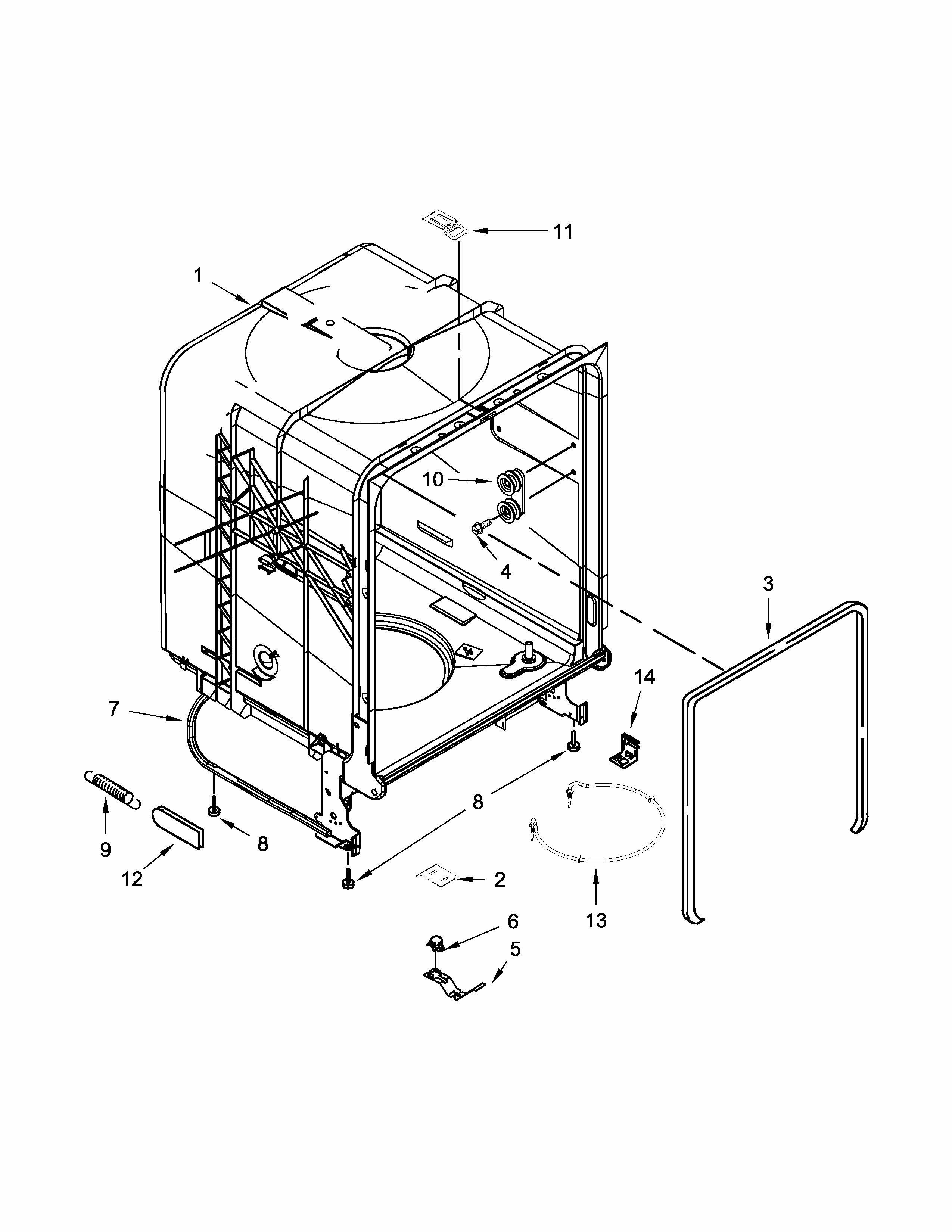 Tub And Frame Parts Diagram and Parts List for 66517152K216  Kenmore Dishwasher