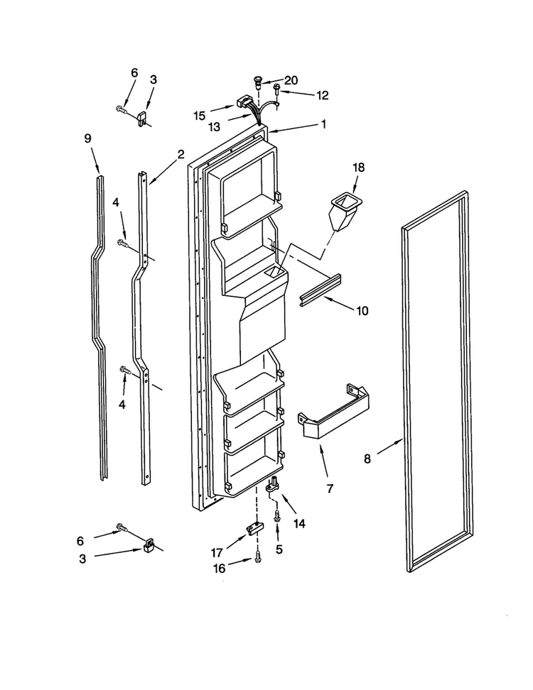 Freezer Door Diagram and Parts List for KSRS22QGBT0  KitchenAid Refrigerator