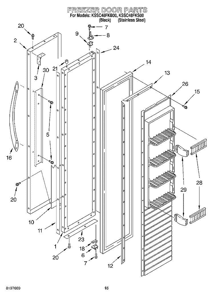 FREEZER DOOR Diagram and Parts List for KSSC48FKB00  KitchenAid Refrigerator