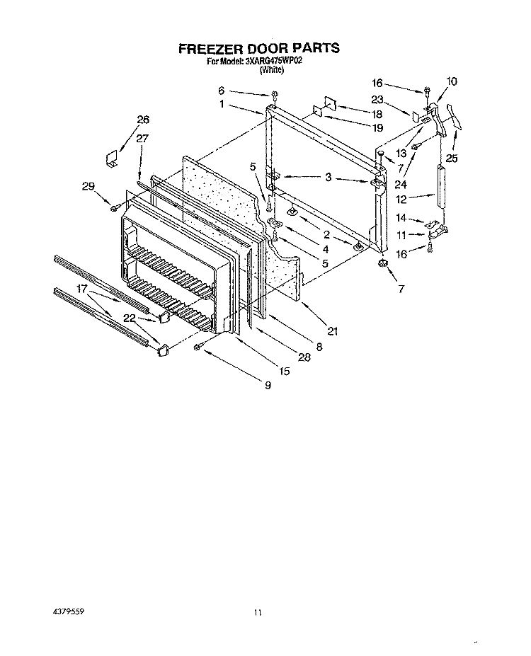 FREEZER DOOR Diagram and Parts List for 3XARG475WP02  Whirlpool Refrigerator