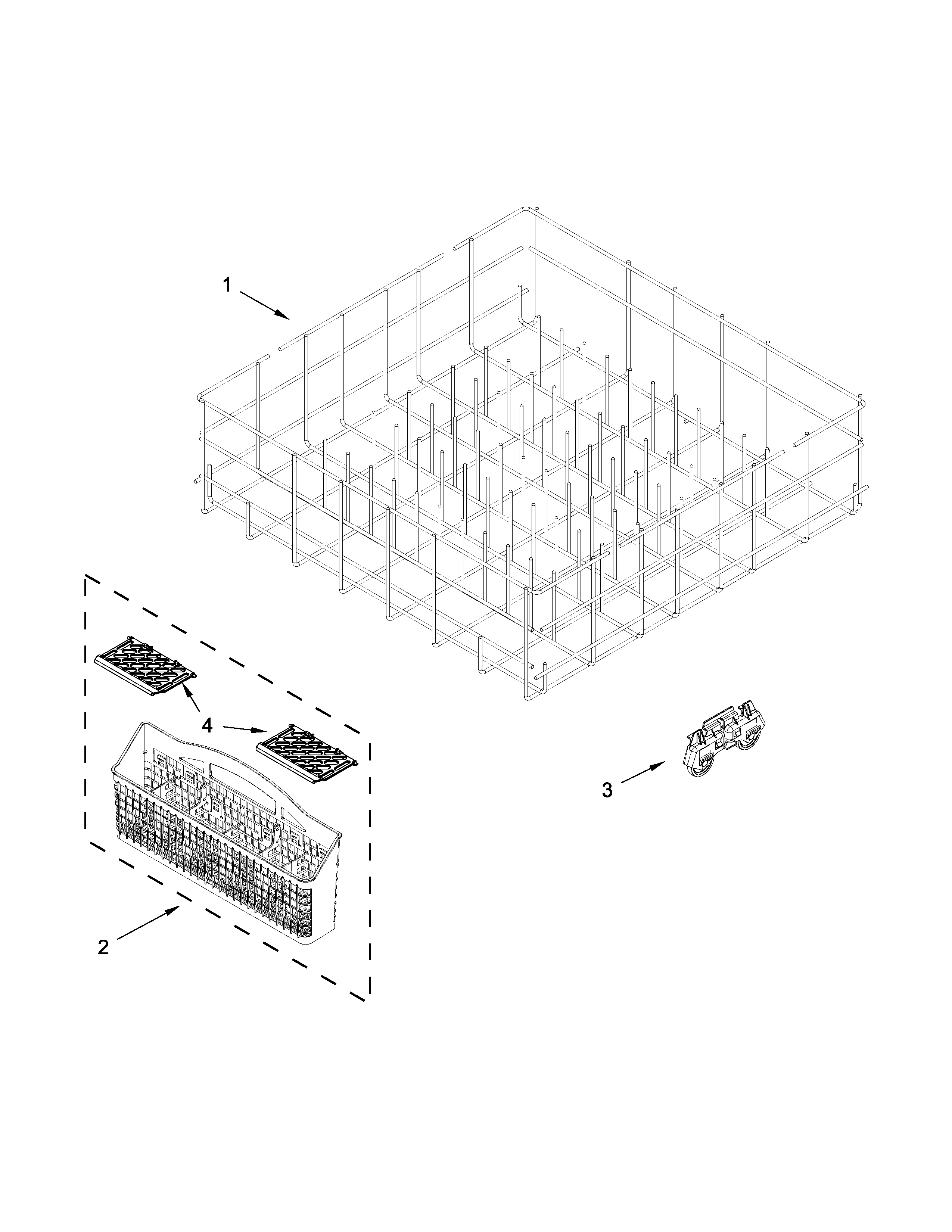 Lower Rack Parts Diagram and Parts List for 66517152K217  Kenmore Dishwasher