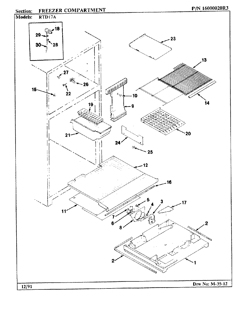 01 - Freezer Compartment Diagram and Parts List for LRTD17A  Whirlpool Refrigerator