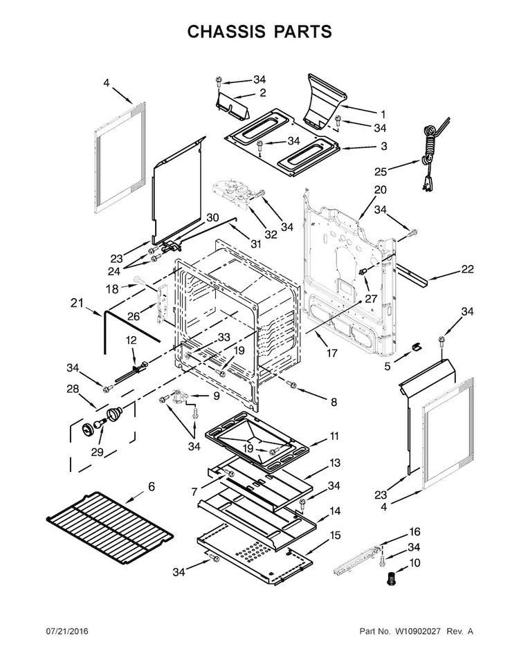 Chassis Parts Diagram and Parts List for WFG515S0EW1  Whirlpool Range