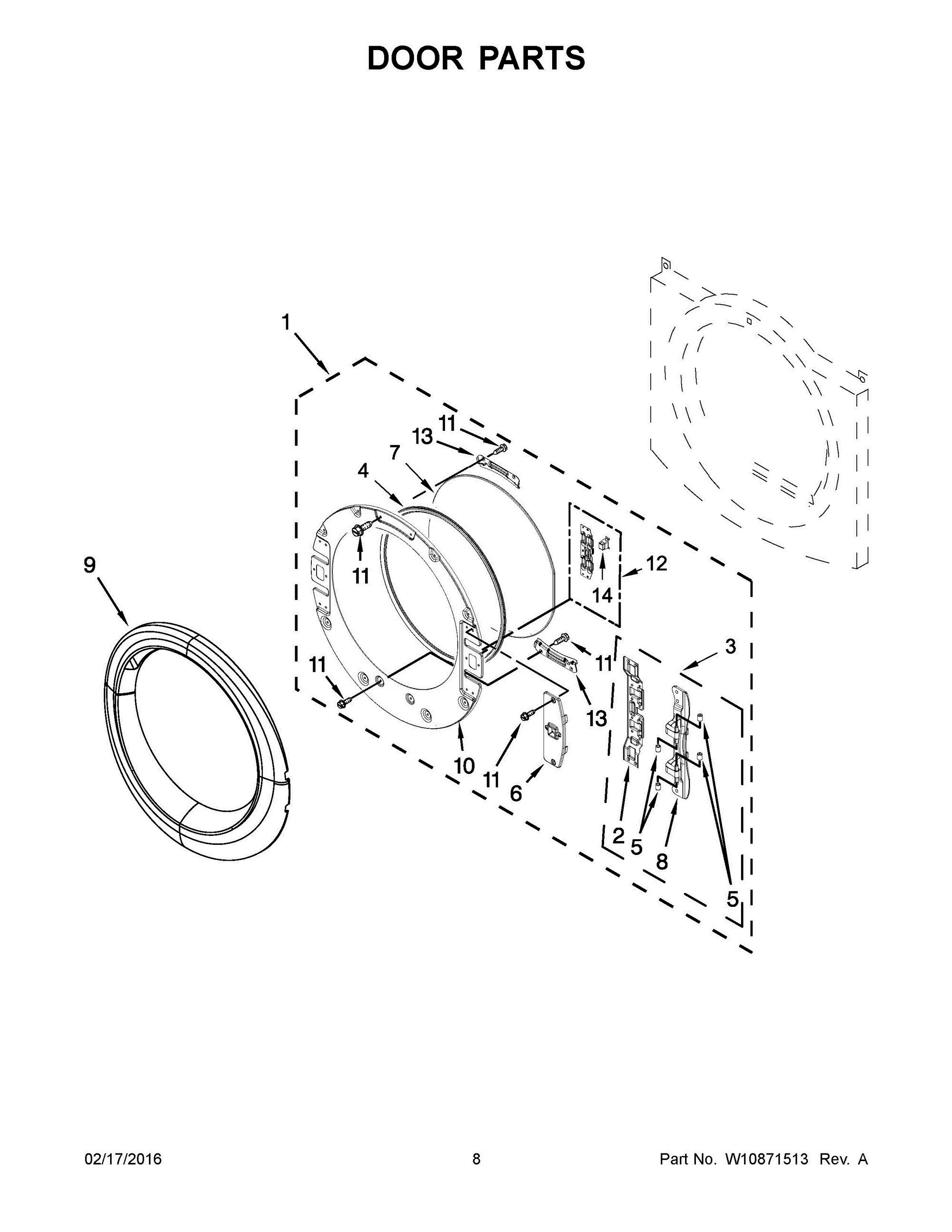 05 - DOOR PARTS Diagram and Parts List for YWED90HEFW0  Whirlpool Dryer