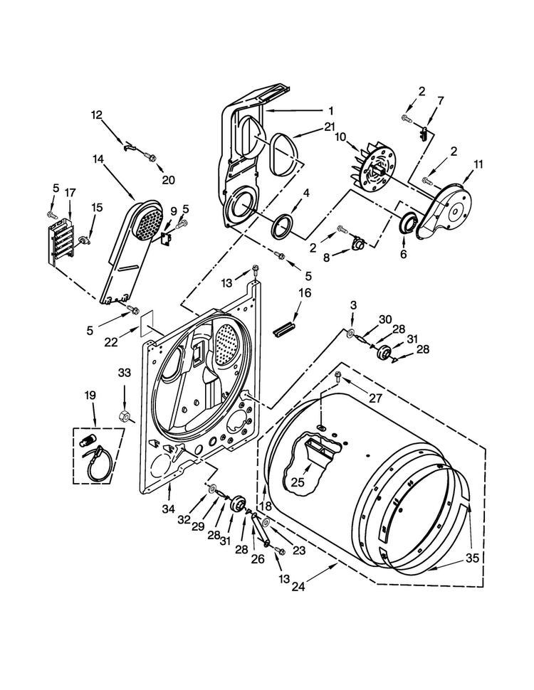 Bulkhead Parts Diagram and Parts List for WED4890BQ0  Whirlpool Dryer