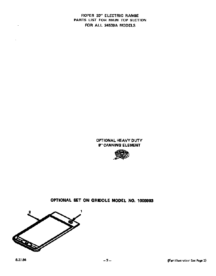 Heavy Duty Canning Element Diagram and Parts List for 2453*9A  Roper Range