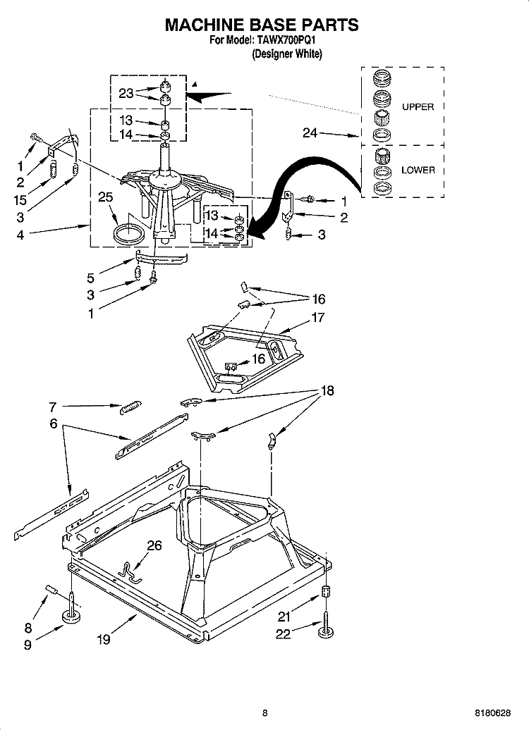 MACHINE BASE PARTS Diagram and Parts List for TAWX700PQ1  Estate Washer