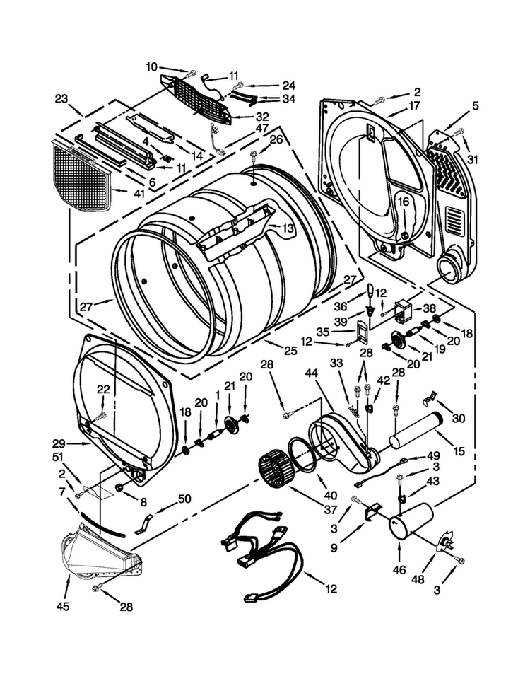 Bulkhead Parts Diagram and Parts List for WGD5610XW2  Whirlpool Dryer