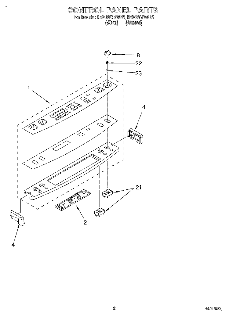 CONTROL PANEL Diagram and Parts List for KESC307BWH5  KitchenAid Range