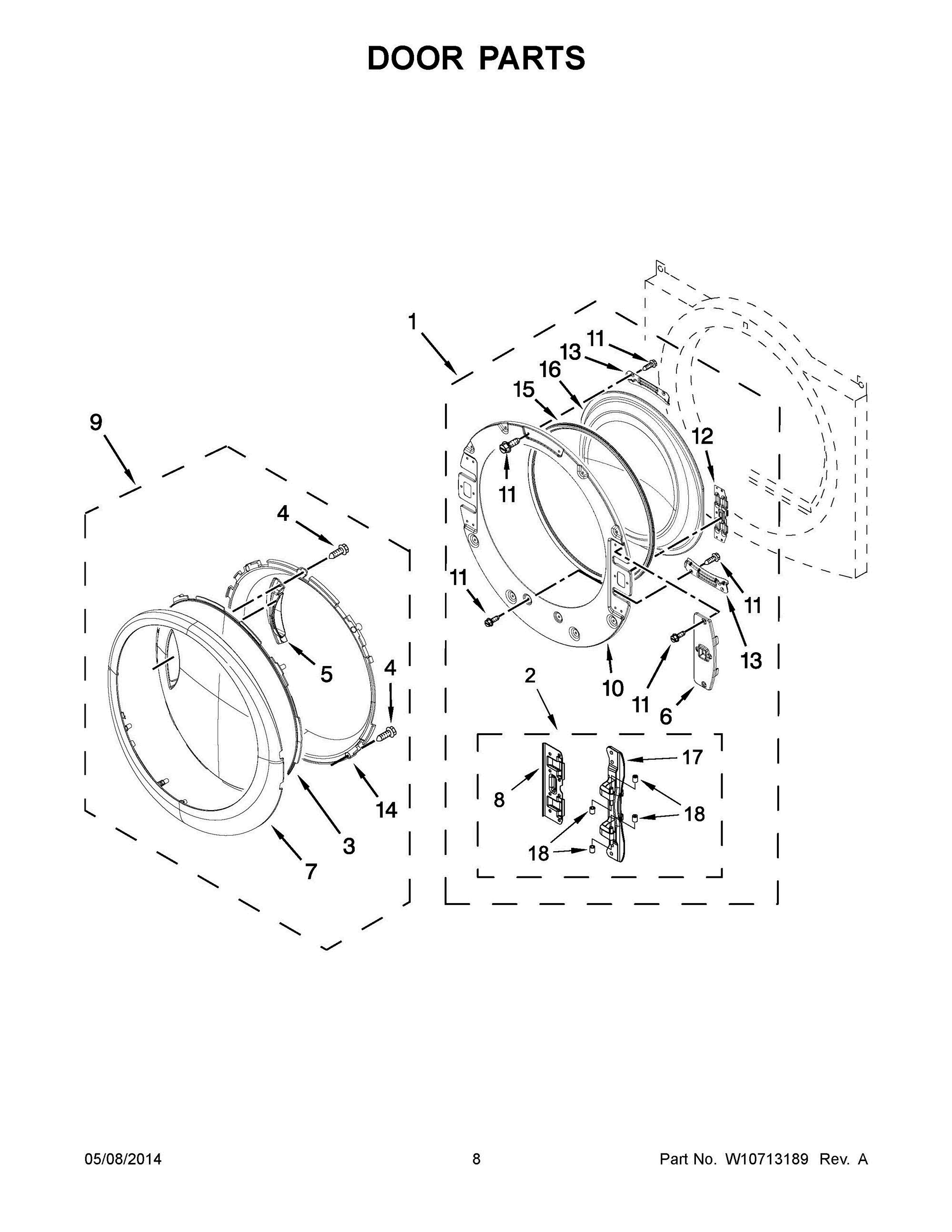 05 - DOOR PARTS Diagram and Parts List for YWED95HEDW0  Whirlpool Dryer