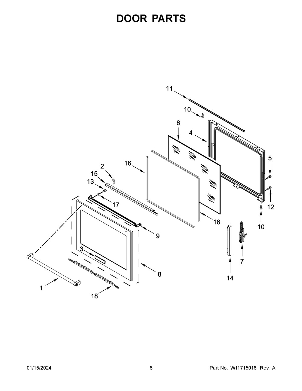 Door Parts Diagram and Parts List for YKSEG700EBS7  KitchenAid Range
