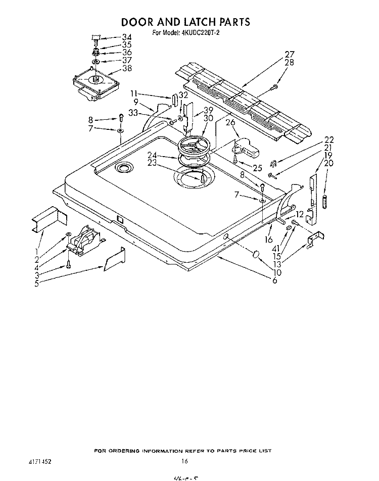 DOOR AND LATCH Diagram and Parts List for 4KUDC220T2  KitchenAid Dishwasher
