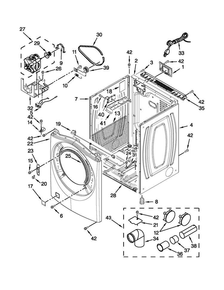 Cabinet Parts Diagram and Parts List for WGD96HEAU1  Whirlpool Dryer