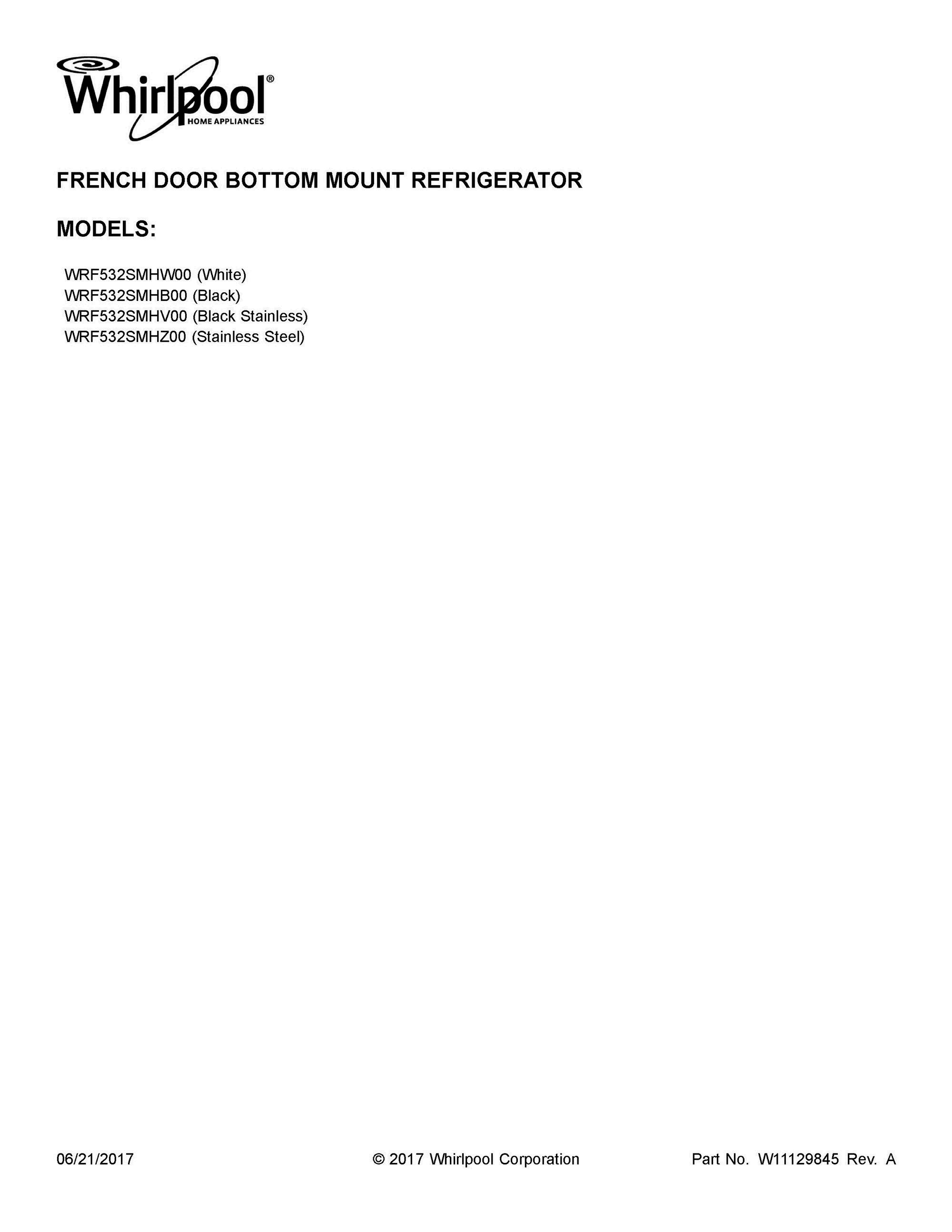 01 - COVER SHEET Diagram and Parts List for WRF532SMHW00  Whirlpool Refrigerator