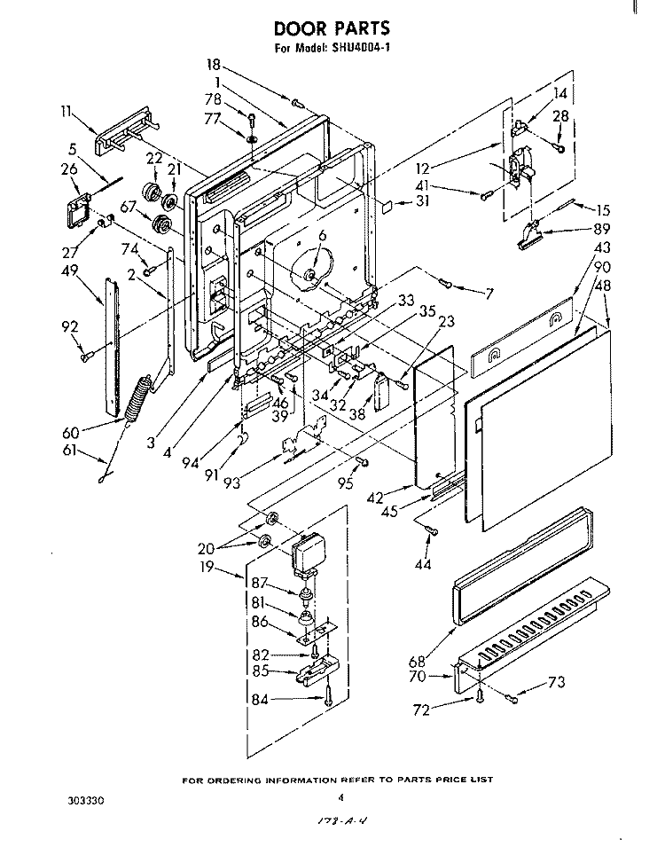 DOOR Diagram and Parts List for SHU40041  Whirlpool Dishwasher