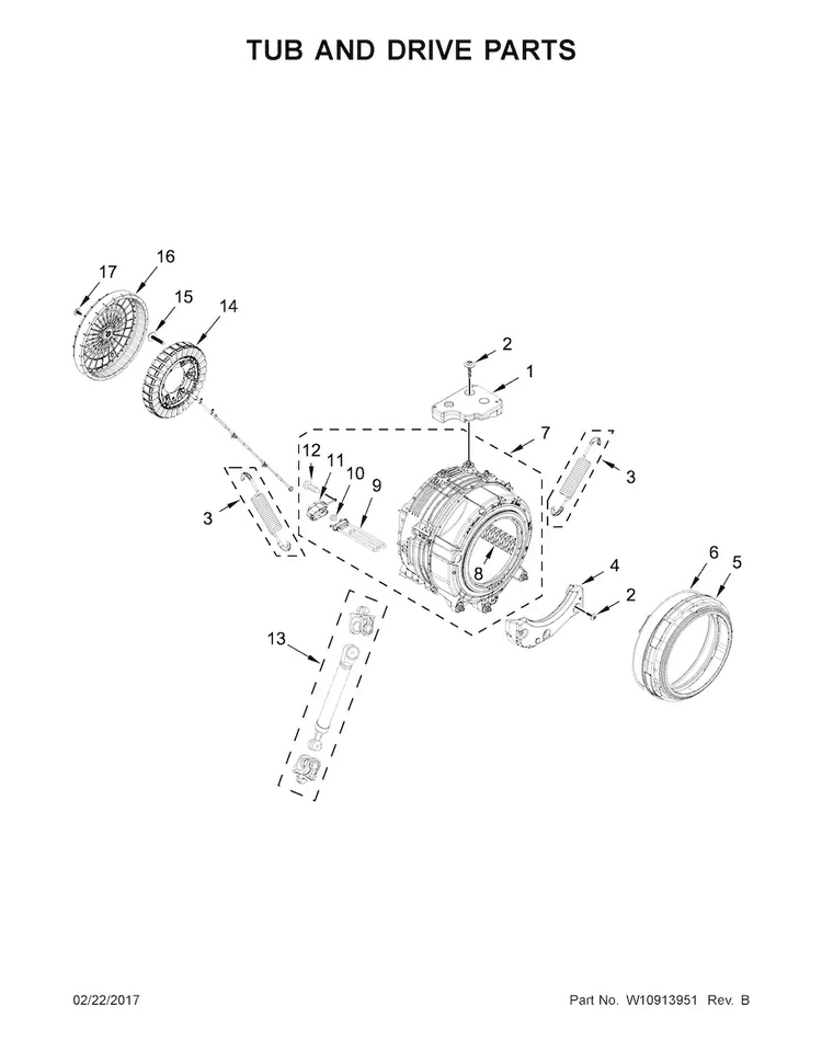 Tub And Drive Parts Diagram and Parts List for WFW3090GW0  Whirlpool Washer