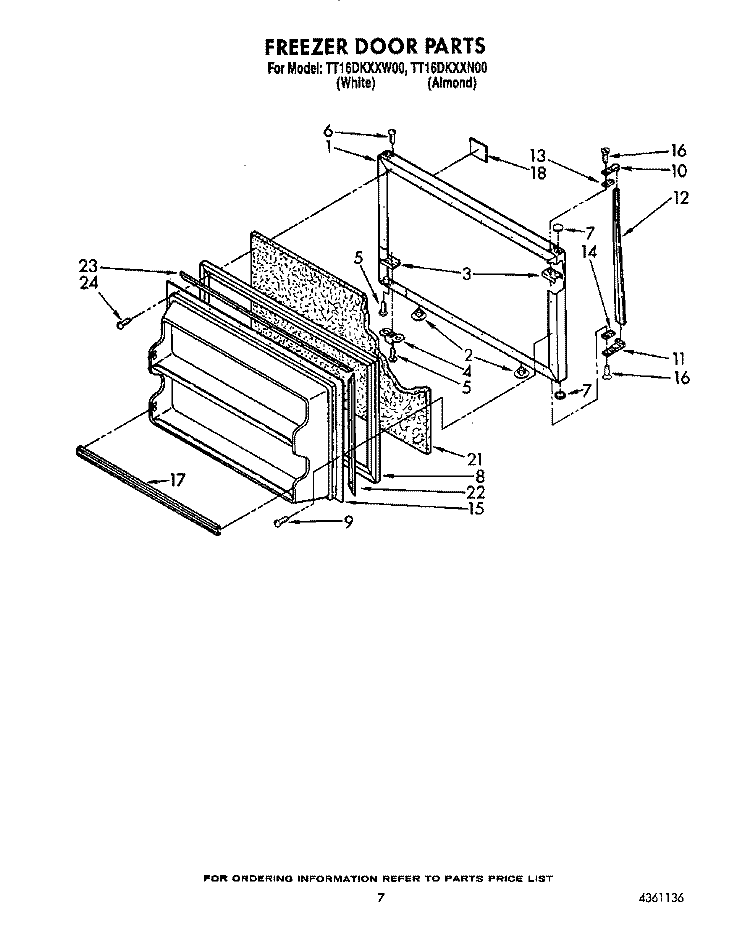 FREEZER DOOR Diagram and Parts List for TT16DKXXN00  Whirlpool Refrigerator