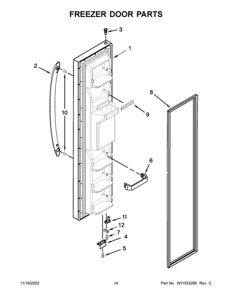 Freezer Door Parts 2 Diagram and Parts List for WRS315SDHM08  Whirlpool Refrigerator