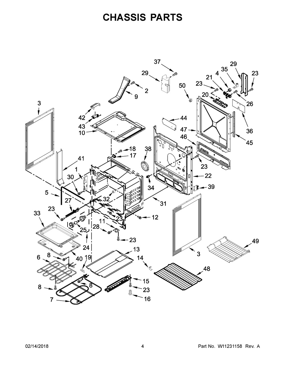 Chassis Parts Diagram and Parts List for IEL730CS2  Whirlpool Range