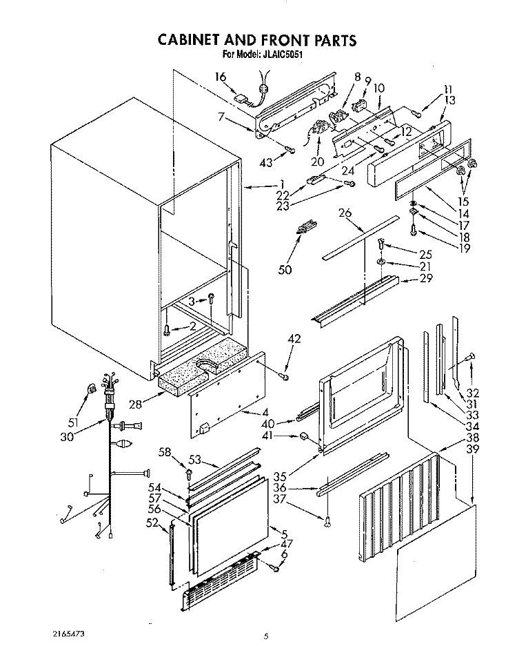 CABINET AND FRONT Diagram and Parts List for JLAIC5051  Whirlpool Ice Maker