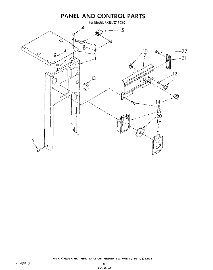 PANEL AND CONTROL Diagram and Parts List for 4KUCC150S0  KitchenAid Trash Compactor