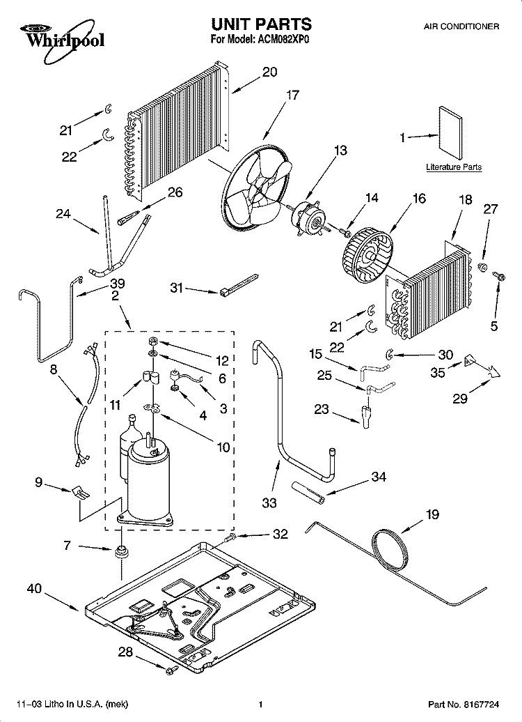 UNIT PARTS Diagram and Parts List for ACM082XP0  Whirlpool Air Conditioner