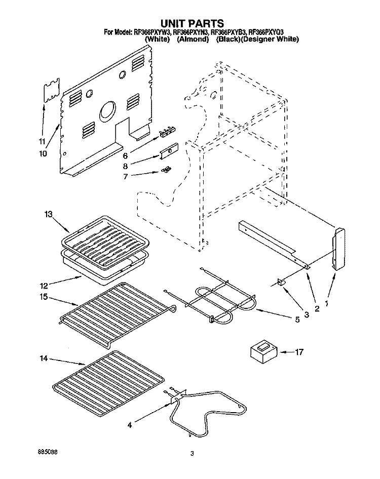 UNIT Diagram and Parts List for RF366PXYN3  Whirlpool Range
