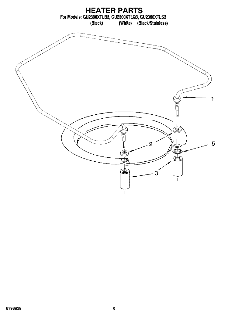 HEATER PARTS Diagram and Parts List for GU2300XTLB3  Whirlpool Dishwasher