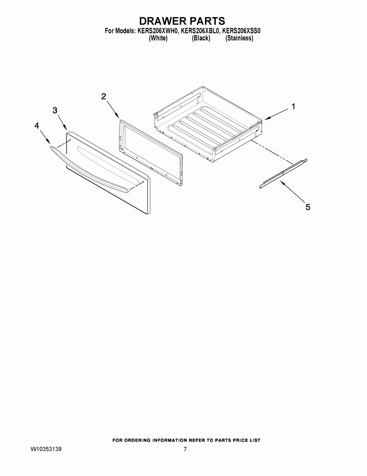 DRAWER PARTS Diagram and Parts List for KERS206XBL0  KitchenAid Range
