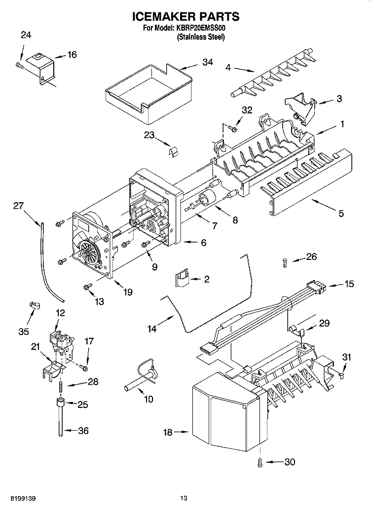 ICEMAKER PARTS Diagram and Parts List for KBRP20EMSS00  KitchenAid Refrigerator