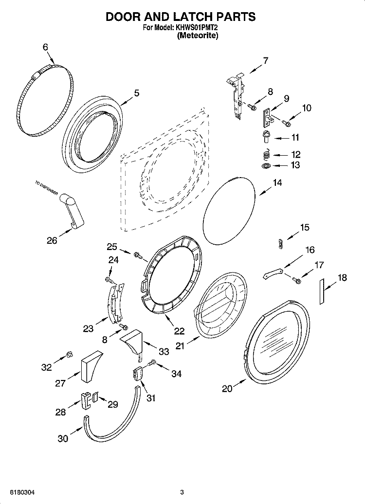 DOOR AND LATCH PARTS Diagram and Parts List for KHWS01PMT2  KitchenAid Washer