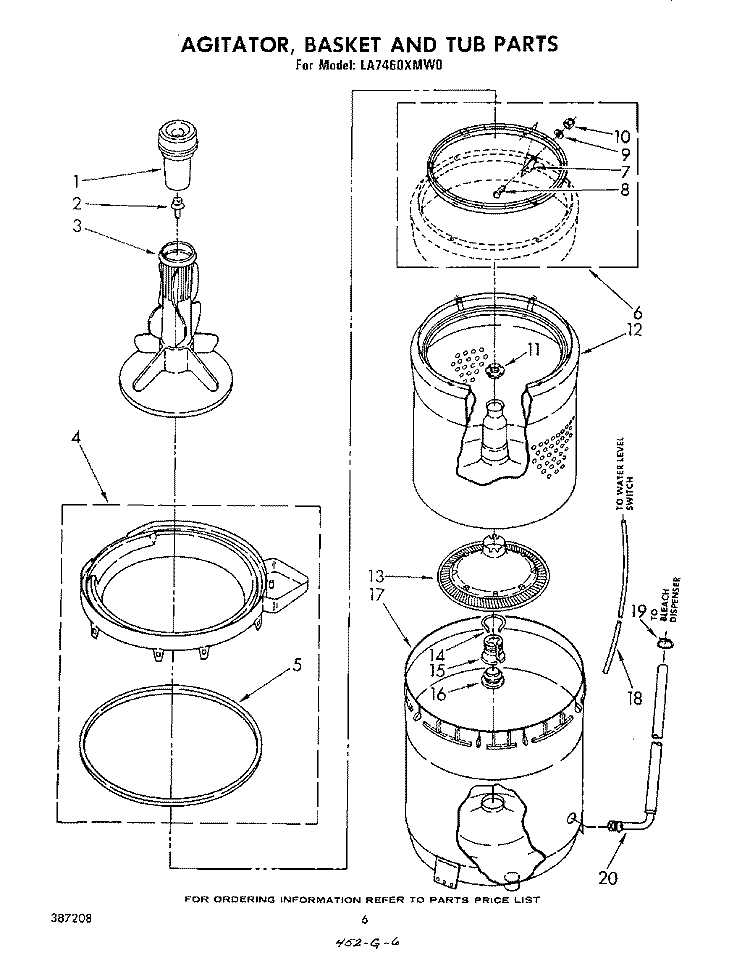 AGITATOR, BASKET AND TUB Diagram and Parts List for LA7460XMW0  Whirlpool Washer