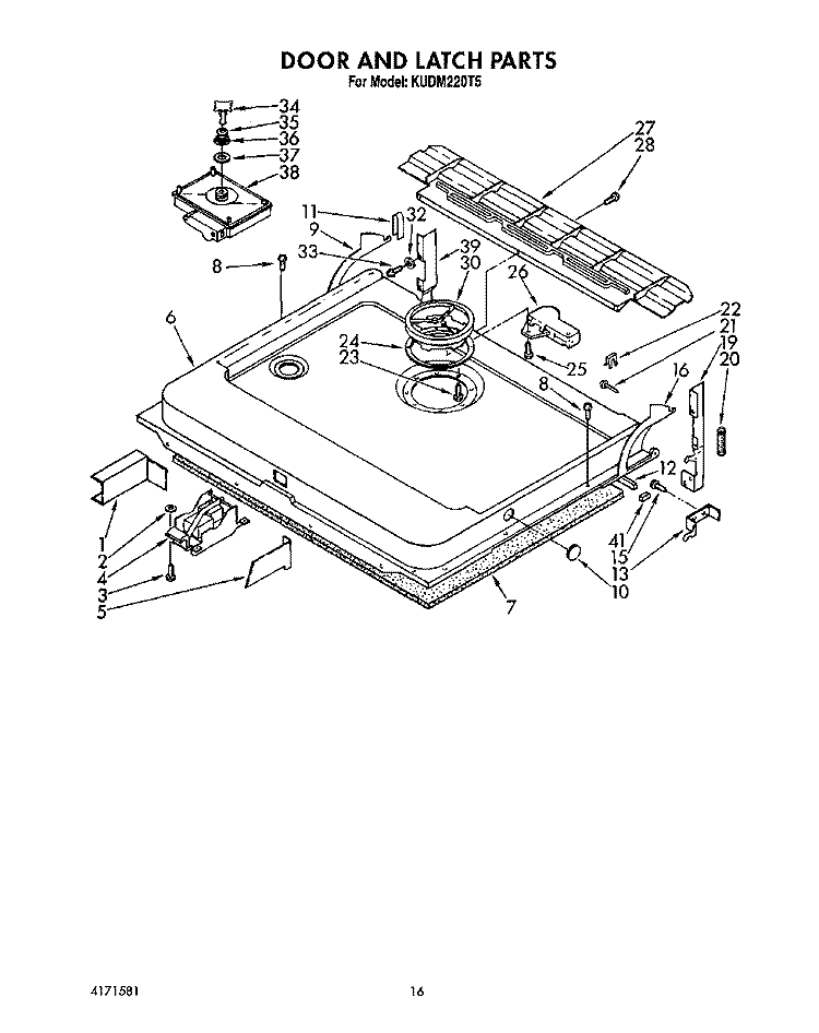 DOOR AND LATCH Diagram and Parts List for KUDM220T5  KitchenAid Dishwasher