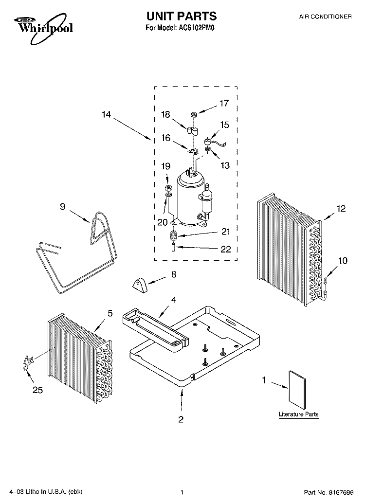 UNIT PARTS Diagram and Parts List for ACS102PM0  Whirlpool Air Conditioner