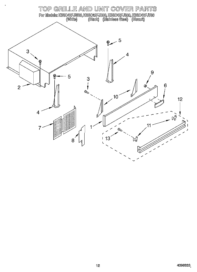TOP GRILLE AND UNIT COVER Diagram and Parts List for KSSC42FJW00  KitchenAid Refrigerator