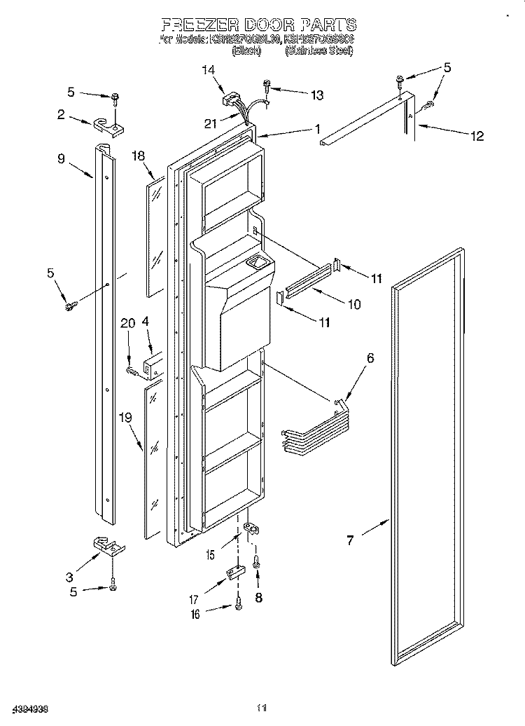 FREEZER DOOR Diagram and Parts List for KSRB27QGBL00  KitchenAid Refrigerator