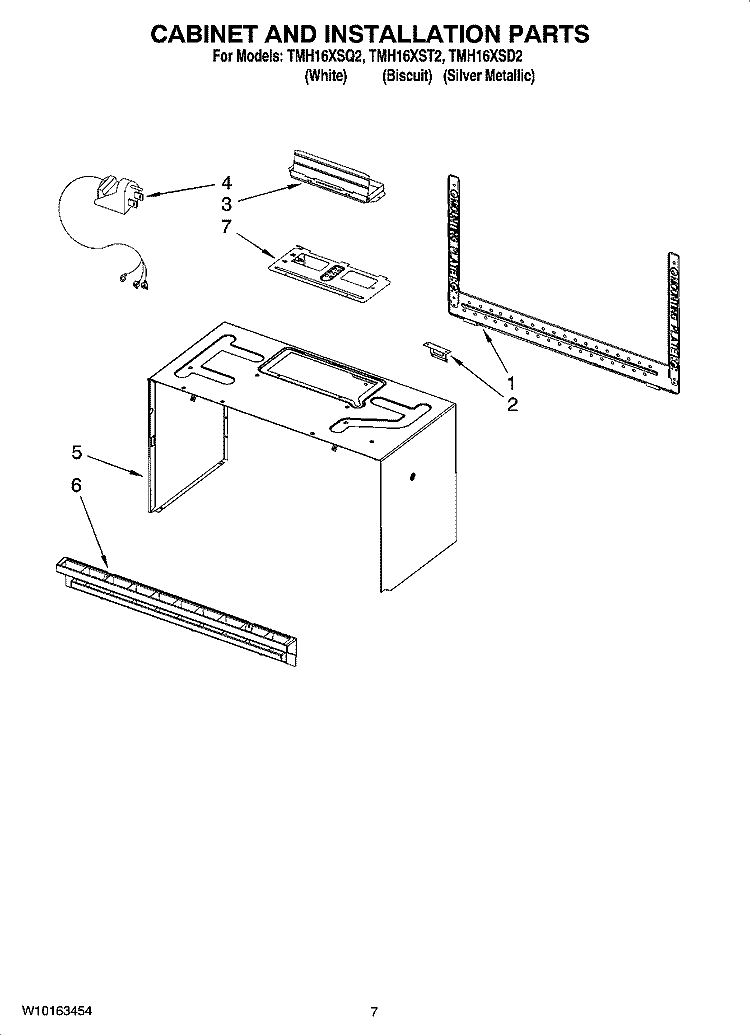 CABINET AND INSTALLATION PARTS Diagram and Parts List for TMH16XSQ2  Estate Microwave
