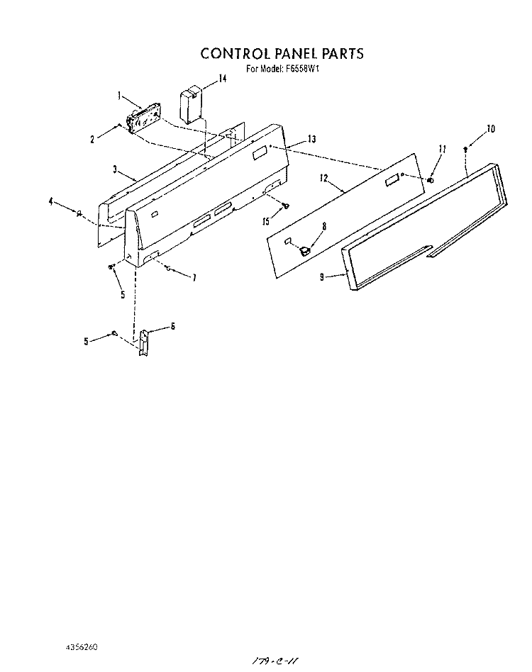 CONTROL PANEL Diagram and Parts List for F6558^1  Whirlpool Range