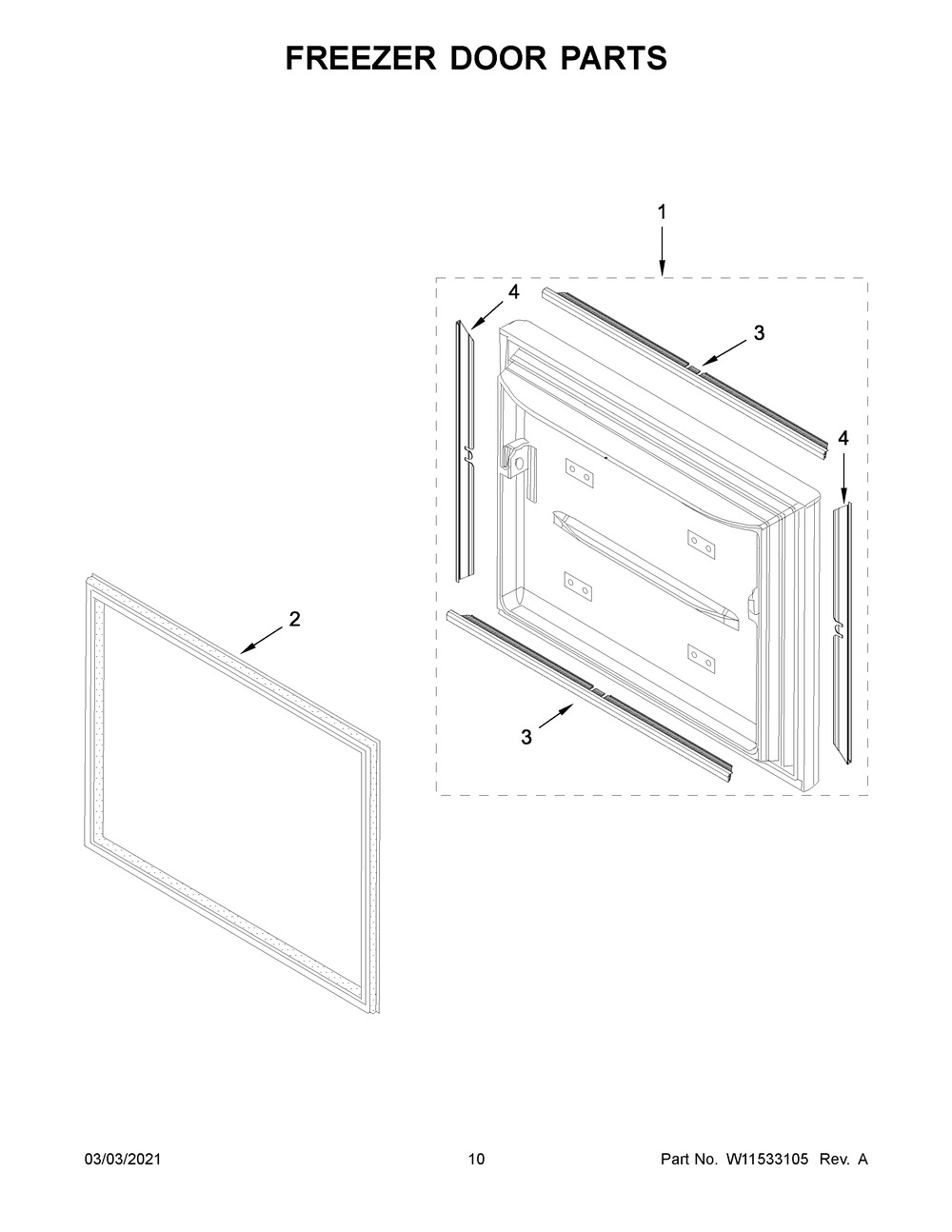 Freezer Door Parts Diagram and Parts List for KRFC302EPA03  Whirlpool Refrigerator