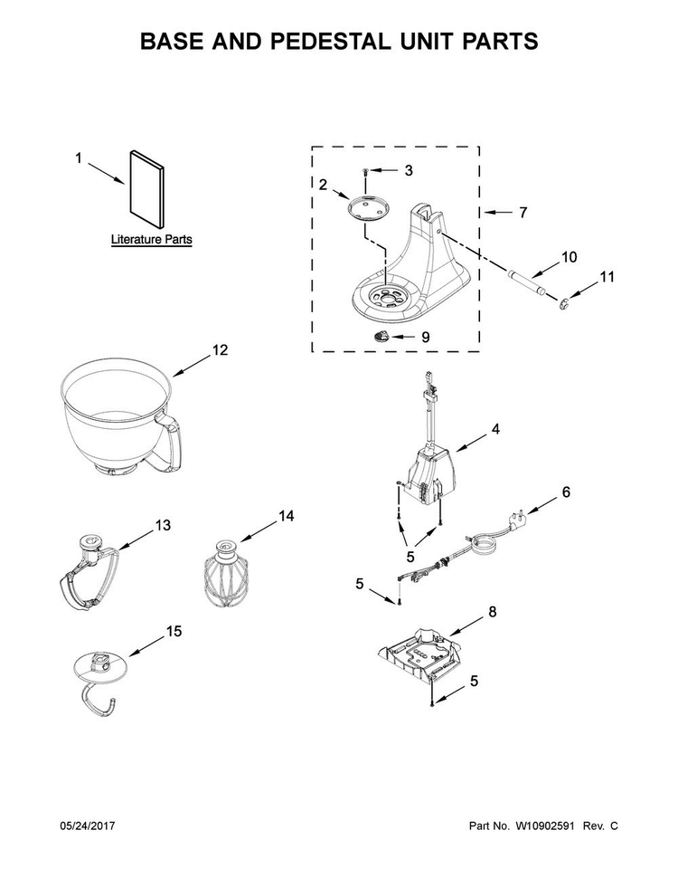 Base And Pedestal Unit Parts Diagram and Parts List for KSM3316XMS0  KitchenAid Mixer