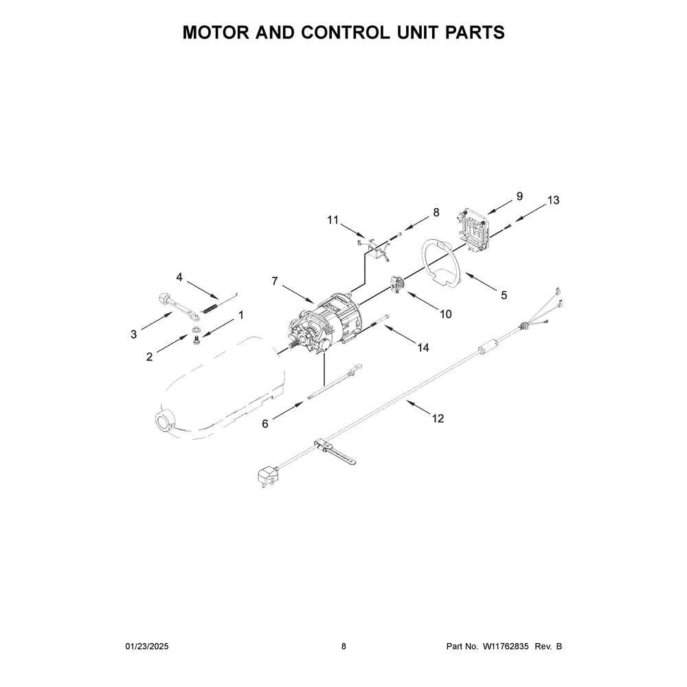 Motor And Control Unit Parts Diagram and Parts List for 5KSM195PSBBT5  KitchenAid Mixer