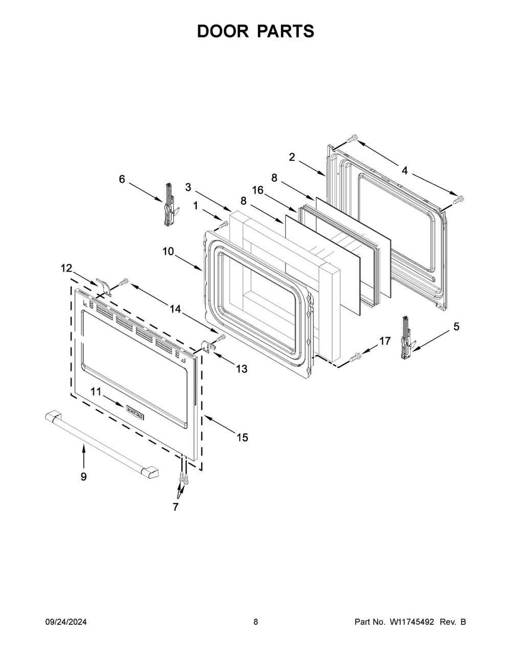 05 - Door Parts Diagram and Parts List for YMFES6030RZ0  Whirlpool Range