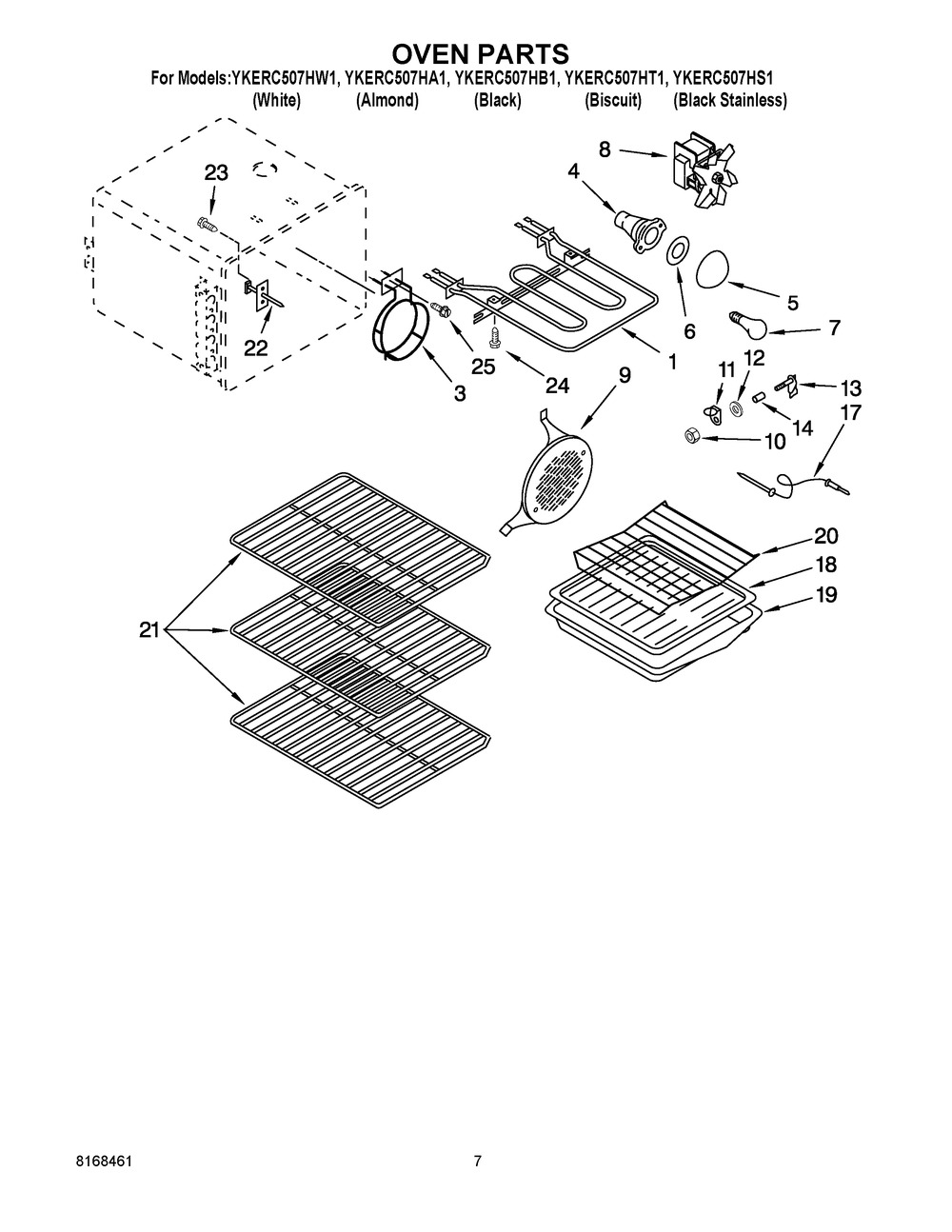 Oven Parts Diagram and Parts List for YKERC507HA1  Whirlpool Range