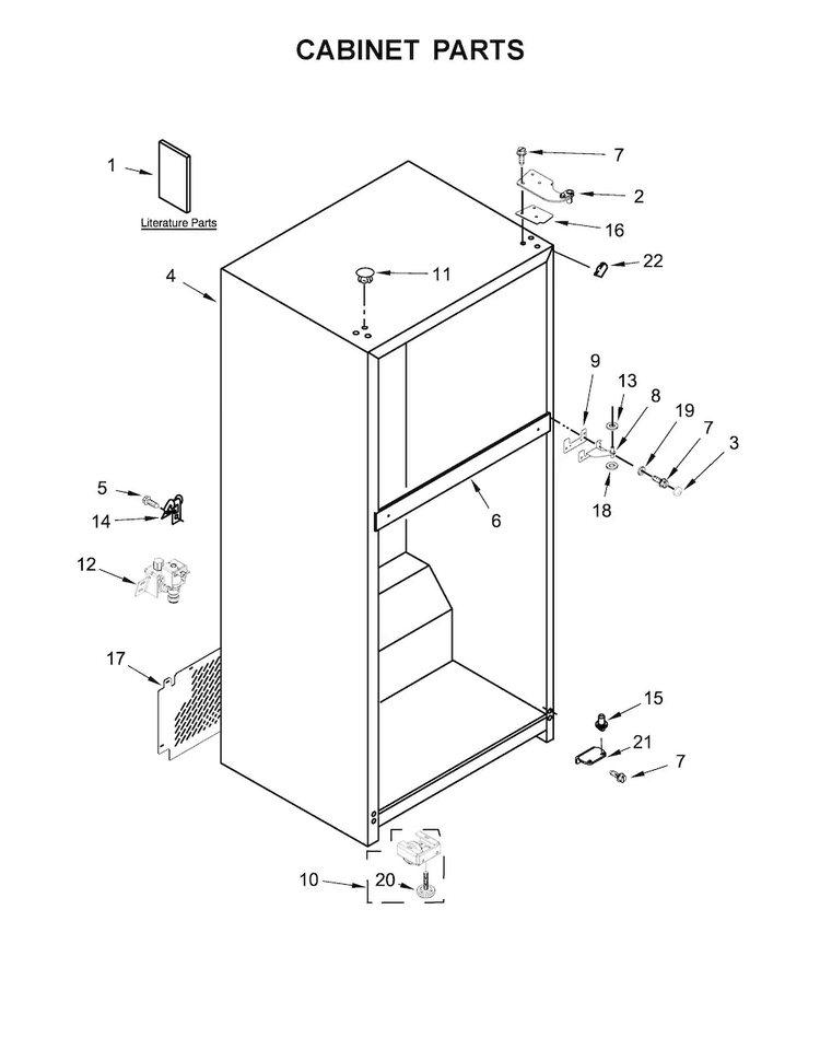 Cabinet Parts Diagram and Parts List for WRT518SZFW00  Whirlpool Refrigerator