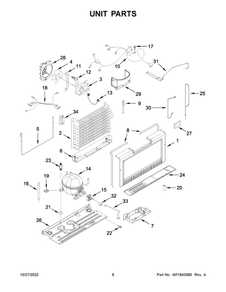 Unit Parts Diagram and Parts List for WZF34X16DW09  Whirlpool Freezer