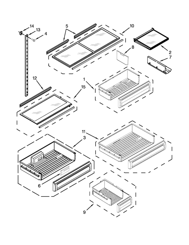Shelf Parts Diagram and Parts List for KBLC36FTS08  KitchenAid Refrigerator