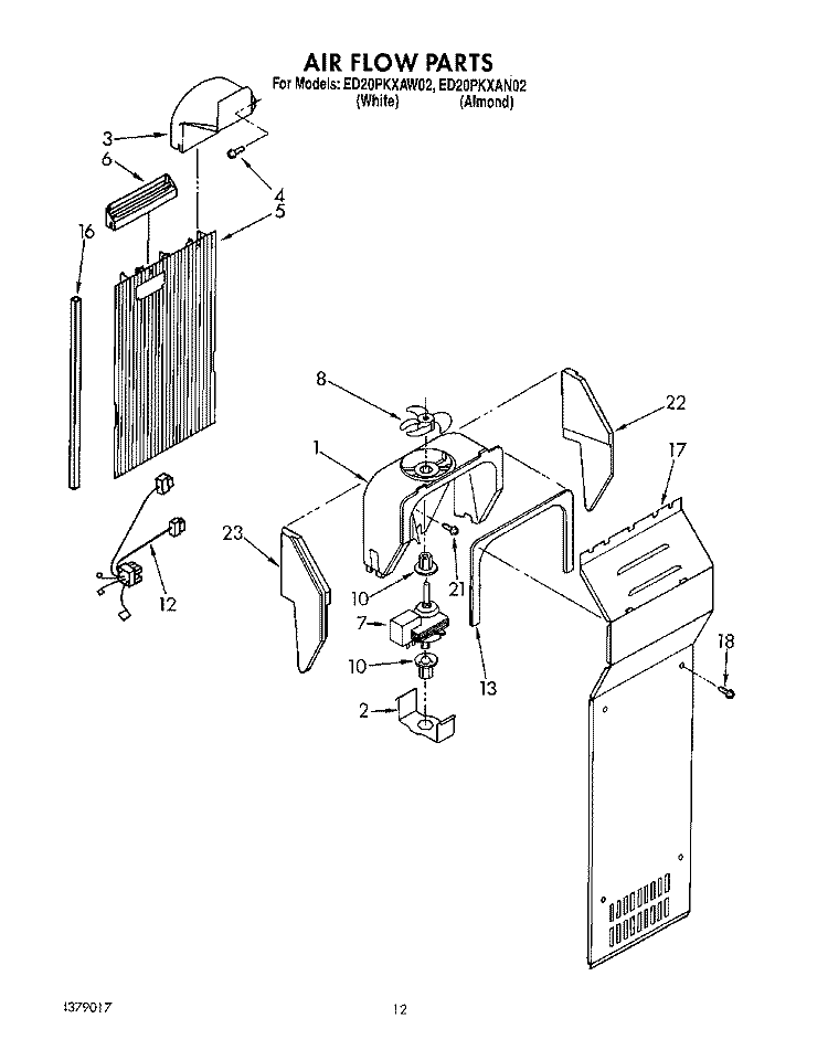 AIR FLOW, LIT/OPTIONAL Diagram and Parts List for ED20PKXAN02  Whirlpool Refrigerator