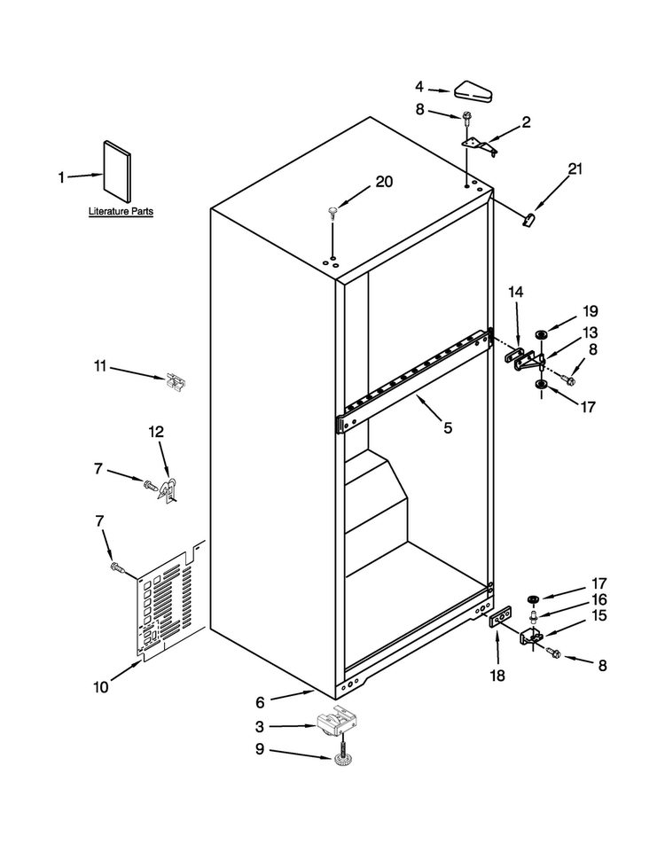 Cabinet Parts Diagram and Parts List for W8RXCGFXQ04  Whirlpool Refrigerator