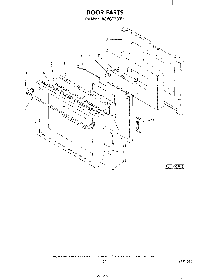 DOOR , LIT/OPTIONAL Diagram and Parts List for KEMS375SBL1  KitchenAid Microwave Oven Combo